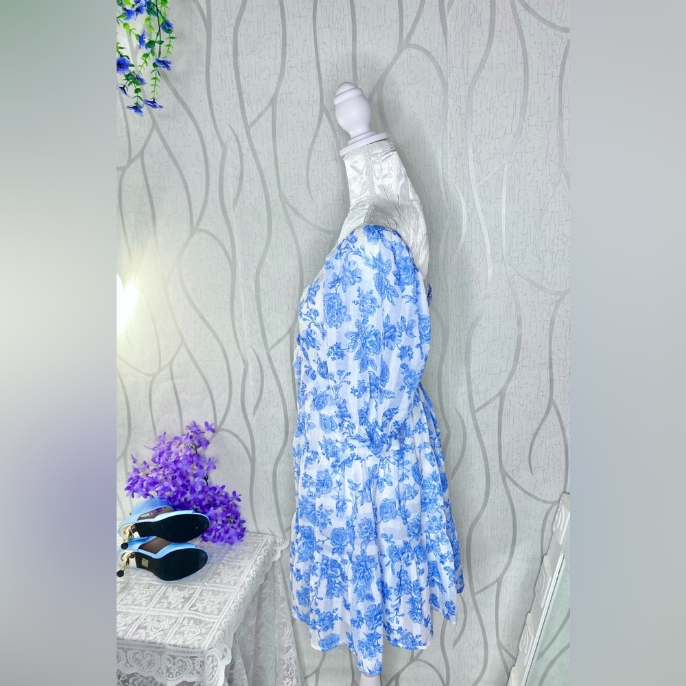 🌹 Trixxi 🌹 NWT Blue & White Floral Ruffle Babydoll Dress - Picture 15 of 16